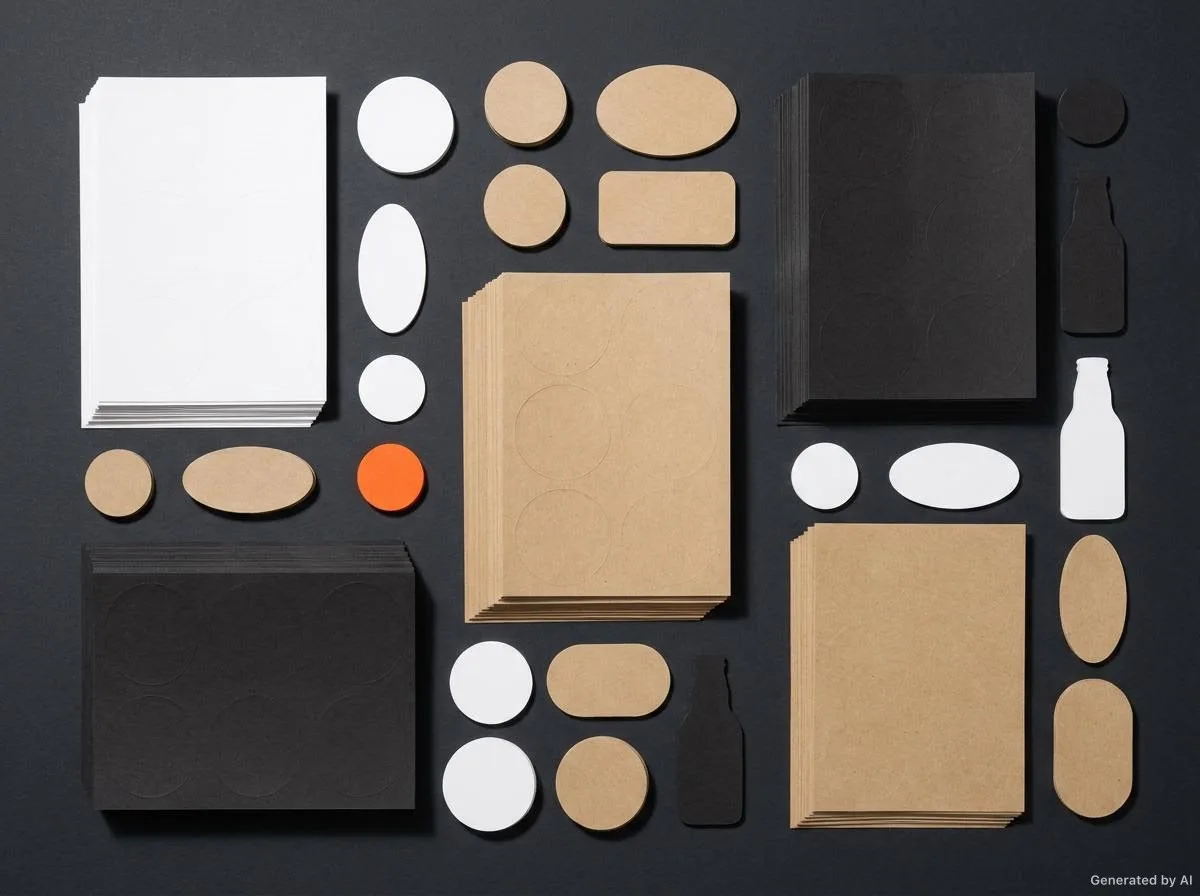 Custom label examples prepared in different sizes and shapes